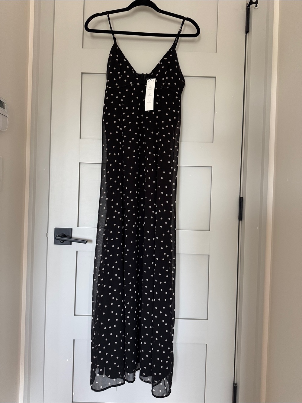 Zara Black Maxi Dress with White Polka Dots